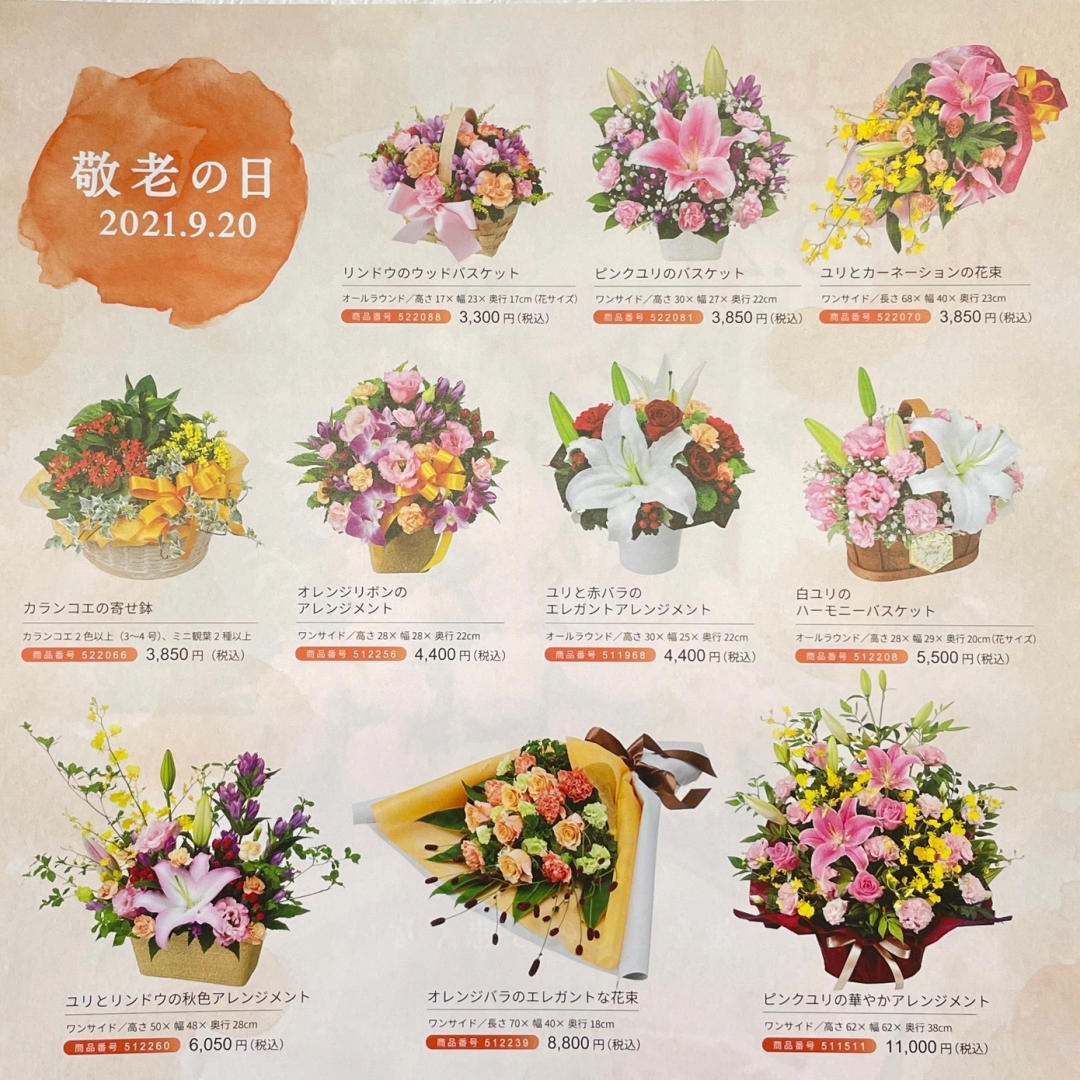もうすぐ敬老の日です お知らせ 新着情報 清水花店 福山市の花屋 生け花教室 フラワーアレンジメント